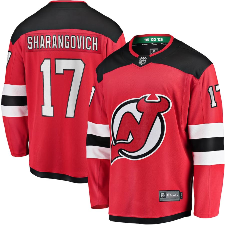 Men New Jersey Devils #17 Yegor Sharangovich Fanatics Branded Red Home Breakaway Replica NHL Jersey